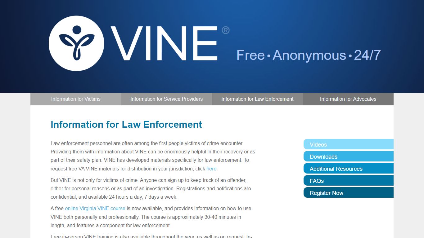 Information for Law Enforcement - VA-VINE